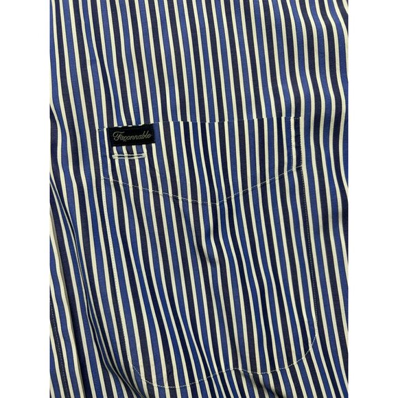 Faconnable Blue & White Striped Short-Sleeve Button-Up Shirt L Made In USA 100% - Picture 2 of 7